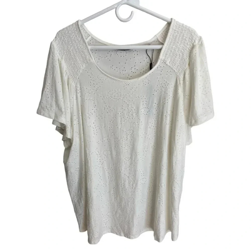 T Tahari Woman NWT 3XL White Flutter Sleeve Short Sleeve Top Plus Size Tee
